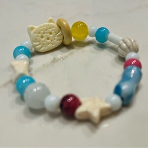 Colorful Beaded Bracelet with Cat Charm